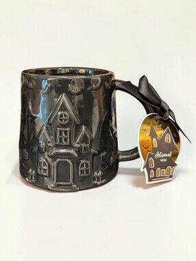 Sunday Morning Ceramics Black Haunted House-Relief Mug NWT 16 oz